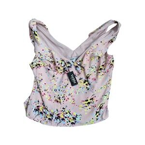 WHBM Outlet‎ Floral Ruffle Bodice Top Petal Swirls Sepia Rose Womens Size 12 NWT